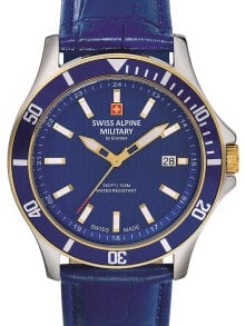 Мужские наручные часы с ремешком мужские наручные часы с синим кожаным ремешком  Swiss Alpine Military 7022.1545 mens 42mm 10ATM