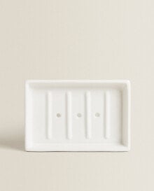 White earthenware bathroom soap dish