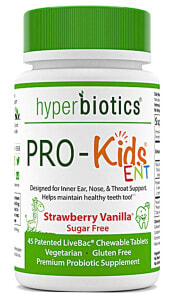 Пребиотики и пробиотики Hyperbiotics PRO-Kids ENT Chilldrens Probiotics Strawberry Vanilla Детские пробиотики для поддержки здоровья зубов  45 жевательных таблеток с клубнично-ванильным вкусом