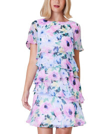 Jessica Howard petite Printed Ruffle-Tiered Chiffon Dress