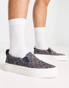 ASOS DESIGN – Leinenschuhe zum Hineinschlüpfen mit Barockmuster