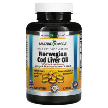 Рыбий жир и Омега 3, 6, 9 amazing Nutrition, Norwegian Cod Liver Oil, Orange, 1,250 mg, 120 Softgels