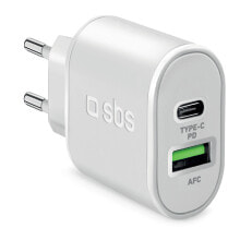 Компьютерный разъем или переходник SBS Mobile 1 x USB-A + 1 x USB-C PD 20W battery charger, White