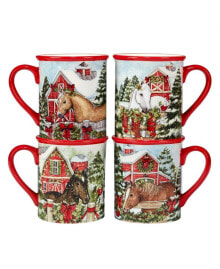 Certified International homestead Christmas 4 Piece Mug Set