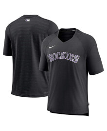 Nike men's Black Colorado Rockies Authentic Collection Pregame Raglan Performance V-Neck T-shirt