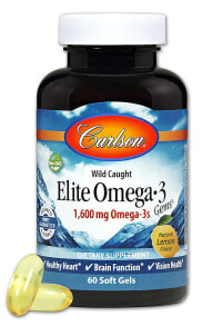 Fish oil and Omega 3, 6, 9 carlson Elite Omega-3 Gems® Natural Lemon -- 800 mg - 60 Softgels