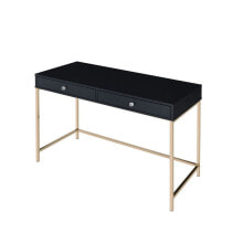 Simplie Fun ottey Writing Desk, Black High Gloss & Gold Finish