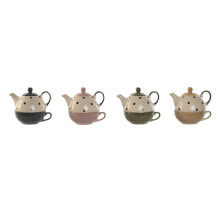 Teapot Home ESPRIT Yellow Green Grey Pink Stoneware 500 ml (4 Units)