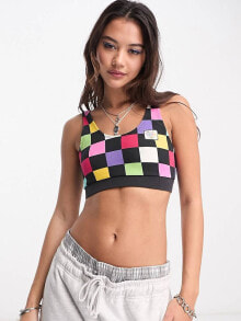 Женские спортивные футболки и топы vans x ireneisgood bralette in multi checkerboard
