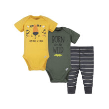 Купить детские комплекты одежды для малышей Gerber: Gerber Baby Boys Onesies Bodysuits and Pants Set Short Sleeve 3-Piece 3 Months