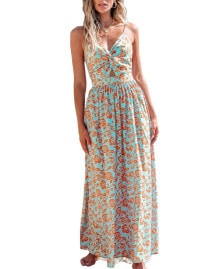 CUPSHE women's Orange Floral Sweetheart Twist & Keyhole Maxi Beach Dress