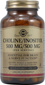 Витамины и БАДы для нервной системы Solgar Choline Inositol Безглютеновый инозитол для работы мозга и нервной системы 100 вегетарианских капсул