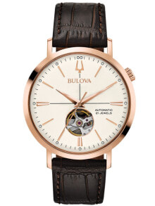Мужские наручные часы с коричневым кожаным ремешком  Bulova 97A136 Classic Automatic Mens 41mm 3ATM