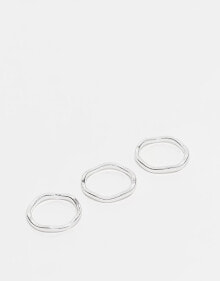 ASOS DESIGN 3 pack stackable molten band rings in burnished silver купить в интернет-магазине