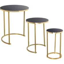 Set of 3 tables Alexandra House Living Black Golden Wood