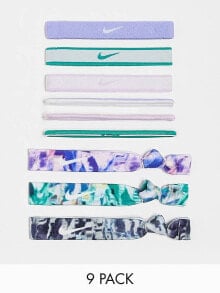 Nike – 9er-Pack Haarbänder mit verschiedenen Designs in Lila