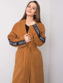 Женские пальто Длинное коричневое пальто с поясом и принтом на рукавах Factory Price