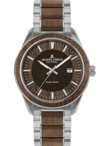 Мужские наручные часы с браслетом мужские наручные часы с серебряным браслетом Jacques Lemans 1-2116H Eco Power Wood 40mm 10ATM