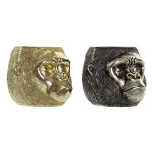 Decorative Figure DKD Home Decor 20 x 24,5 x 18,5 cm Silver Golden Colonial Gorilla (2 Units)