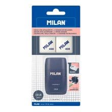 MILAN Blister Pack Eraser With Pencil Sharpener Compact 1918 Serie + 2 Spare Erasers