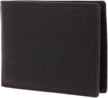Мужской портмоне кожаный черный горизонтальный без застежки U.S. Polo ASSN. Tulsa Horizontal Wallet with Coin Brown