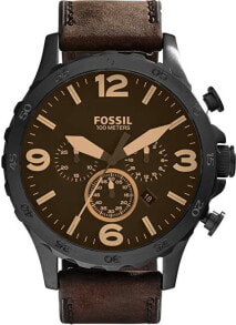 Мужские наручные часы с коричневым кожаным ремешком Fossil Nate JR1487