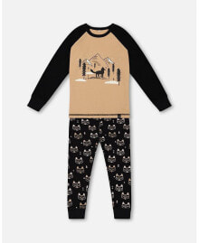 Toddler Boys Organic Cotton Two Piece Pajama Set Black Printed Fox - Toddler