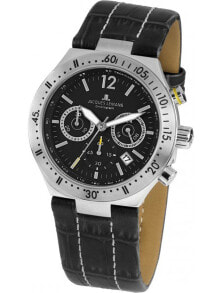 Мужские наручные часы с ремешком Мужские наручные часы с черным кожаным ремешком Jacques Lemans 1-1837A Dover chrono 42mm 10ATM