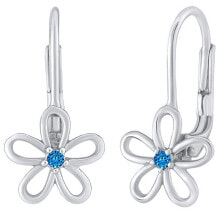 Ювелирные серьги silver earrings - flower with blue Swarovski ® Zircon SILVEGOB31857SB