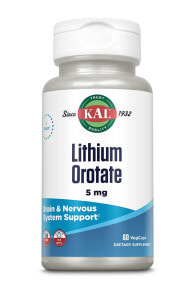 Витамины и БАДы для нервной системы Kal Lithium Orotate Оротат лития 5 мг 60 вегетарианских капсул