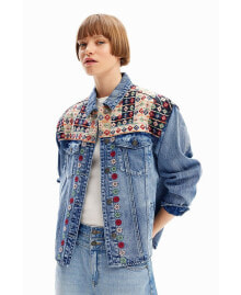 Women's Embroidered denim trucker jacket купить онлайн