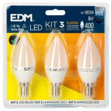 EDM LED Candle Bulb E14 5W 400 Lumens 3200K 3 Units