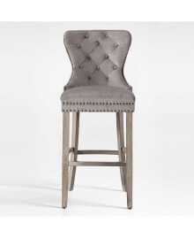 Tufted Upholstered Velvet Bar Stool with Metal Footrest