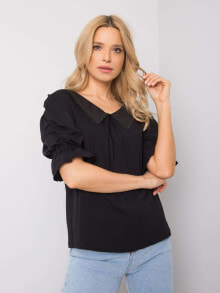 Женские блузки и кофточки Женская блузка свободного кроя с коротким объемным рукавом черная Factory Price
