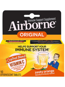 Витамин С Airborne Original Immune System Комплекс для укрепления иммунитета с витамином С, витаминами и травами 10 шипучих таблеток с апельсиновым вкусом