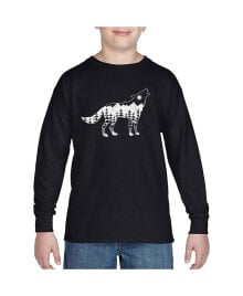 LA Pop Art big Boy's Word Art Long Sleeve T-shirt - Howling Wolf