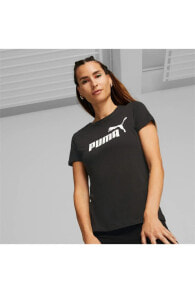 Kadın Siyah Essentıals Logo Spor T-shirt Vo58677401