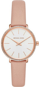 Женские наручные кварцевые часы Michael Kors  корпус украшен кристаллами,   кожаный ремешок, корпус  сталь с розовым PVD покрытием.