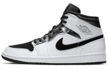 Jordan Air Jordan 1 Mid 小伦纳德 耐磨防滑 中帮 复古篮球鞋 男款 黑白银 / Кроссовки Nike Air Jordan 1 Mid Alternate Think 16 (Белый, Черный)
