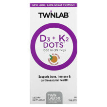 Витамин К Твинлэб, D3 Dots + K2, полностью натуральный мандарин, 1000 МЕ (25 мкг), 60 таблеток