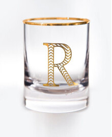 Qualia Glass monogram Rim and Letter R Double Old Fashioned Glasses, Set Of 4
