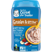 Купить товары для детского питания и кормления Gerber: Cereal for Toddler, Grain & Grow, Hearty Bits MultiGrain, 12+ Months, Banana, Apple, Strawberry, 8 oz (227 g)