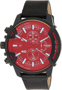 Мужские наручные часы с ремешком Мужские наручные часы с черным кожаным ремешком Diesel Men's Griffed Chronograph Case Size 46mm Stainless Steel Watch