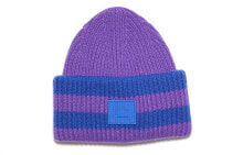 Acne Studios Face 羊毛条纹针织毛绒线帽 男女同款情侣款 蓝紫色 / Шапка Acne Studios Face C40168-ANB