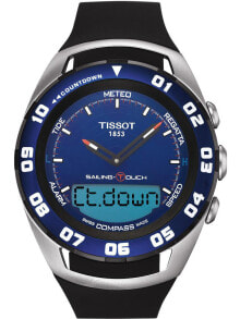 Мужские электронные наручные часы Мужские электронные наручные часы с черным силиконовым ремешком Tissot T056.420.27.041.00 Sailing Touch 45mm 10ATM