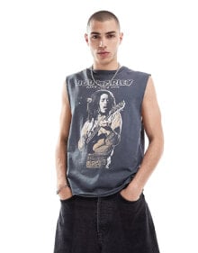 Купить мужские футболки и майки Reclaimed Vintage: Reclaimed Vintage – Lizenziertes Tanktop in verwaschenem Anthrazit mit „Bob Marley“-Print