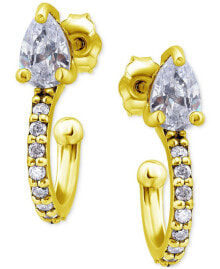 Cubic Zirconia Pear & Round Small Hoop Earrings, Created for Macy's купить в интернет-магазине