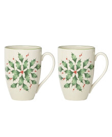 Lenox hosting the Holidays Holly Mugs, Set of 2