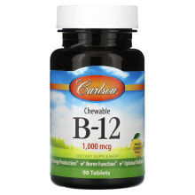 Carlson, Chewable Vitamin B-12, Lemon, 1,000 mcg, 90 Tablets