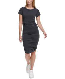 DKNY women's Ruched Short-Sleeve Dress